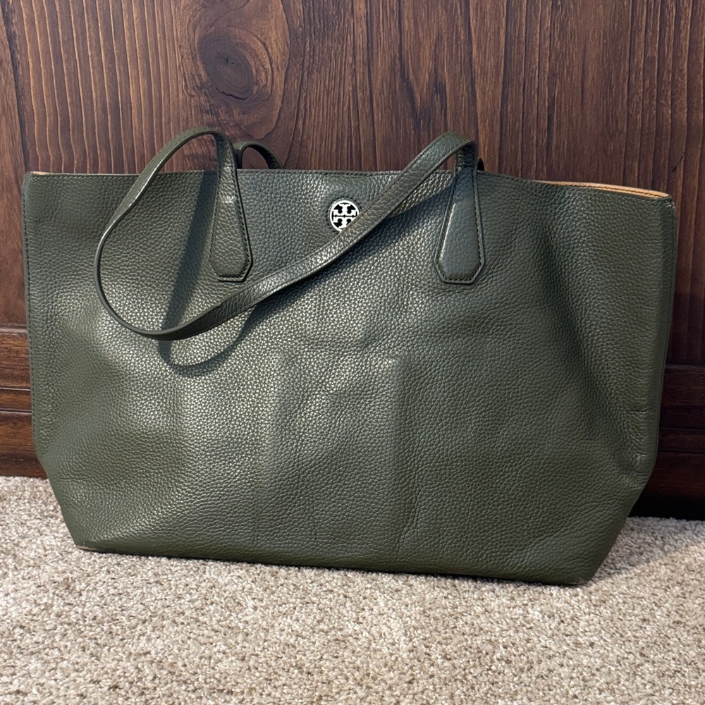 Tory Burch Olive Leather Large Tote